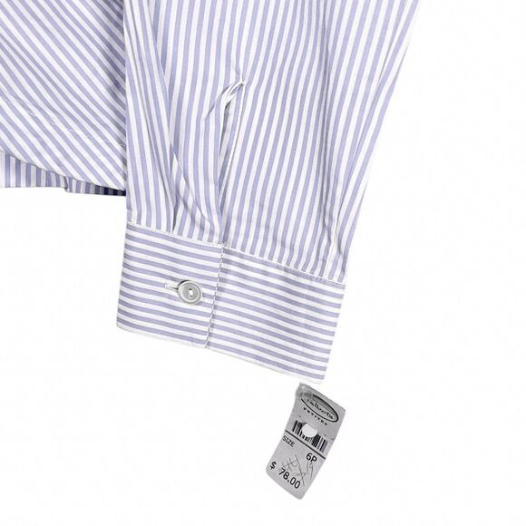Talbots Women's Blouse 6P Blue White Striped Faux Wrap V-Neck Crop Top NWT * - Picture 9 of 9